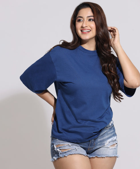 Oversized Solid Navy Tshirt